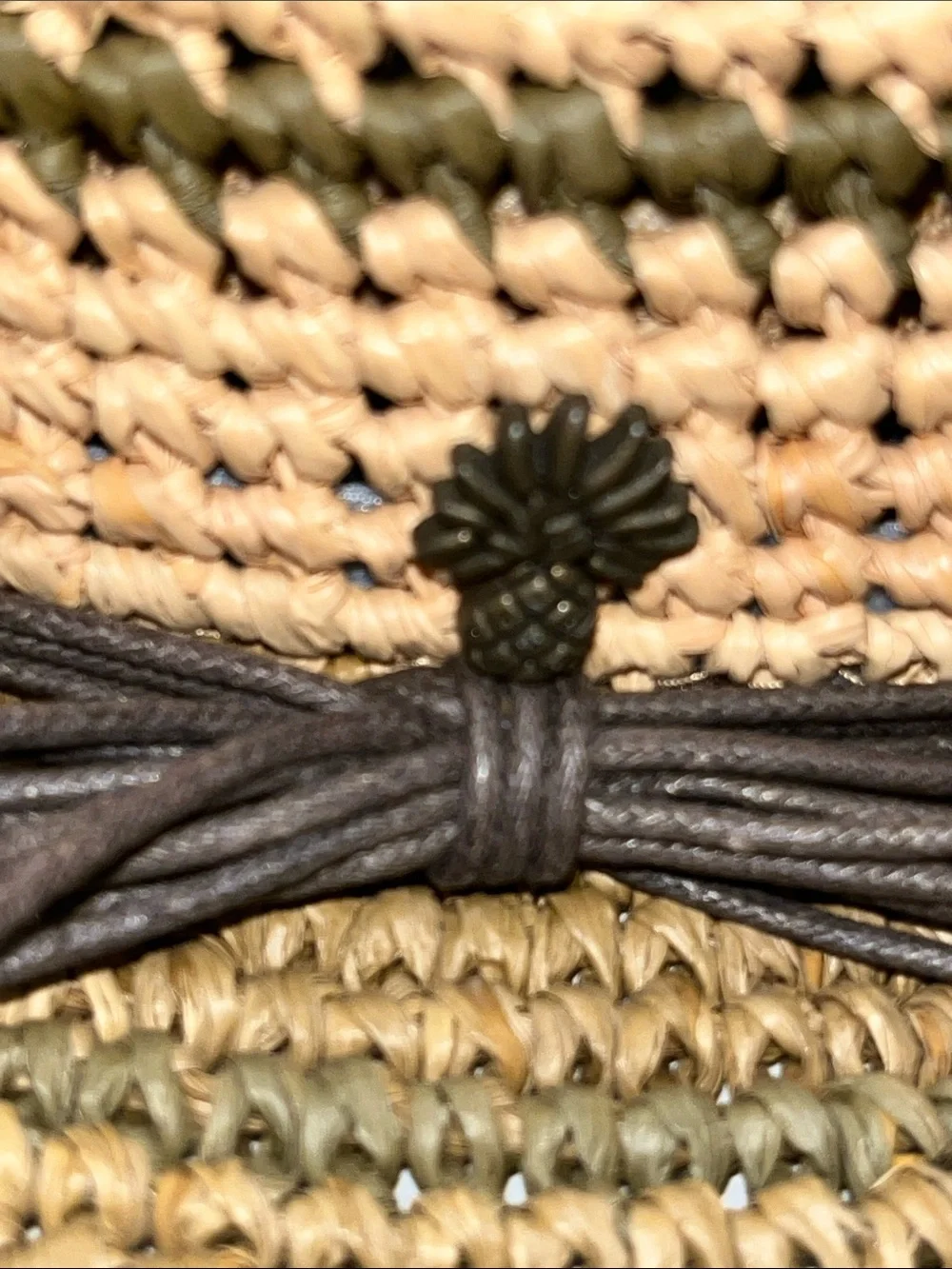 Woven Straw Sun Hat with Natural and Olive Tones / wired ends